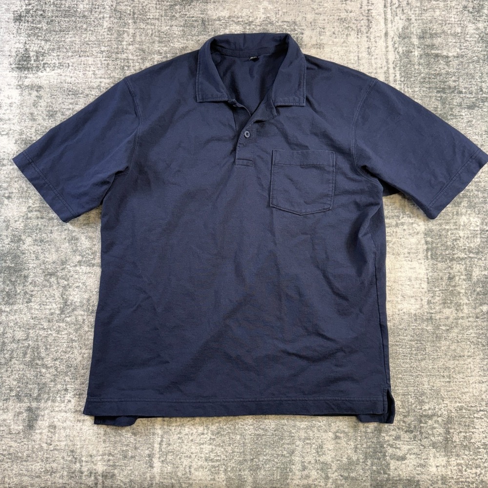 Uniqlo Shirt Mens Medium Navy Blue Cotton Jersey Oversized Polo Casual Minimal